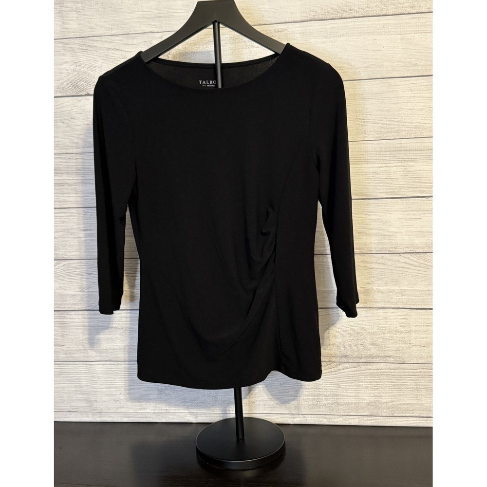 Talbots Petites‎ Black Dress Shirt SP Cinched Waist Stretch VGC